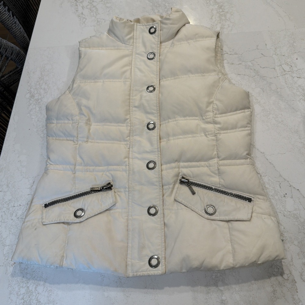 Eddie Bauer Premium Goose Down Insulated Zip Quilted Puffer Vest Ivory xsmall